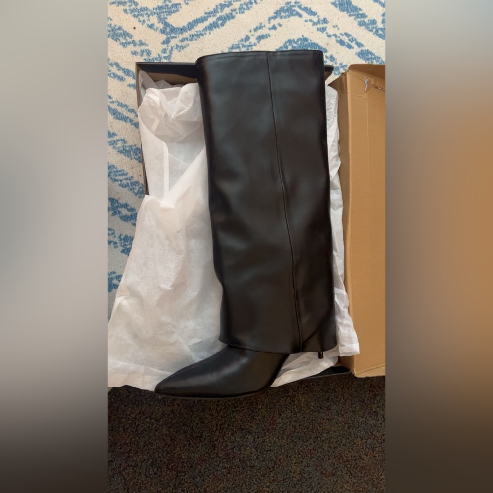Arielle Overlay High Knee Boots- Black Fashion Nova